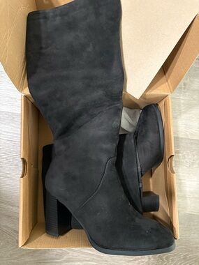 Coutgo Women's Black knee high Block Heel Boots